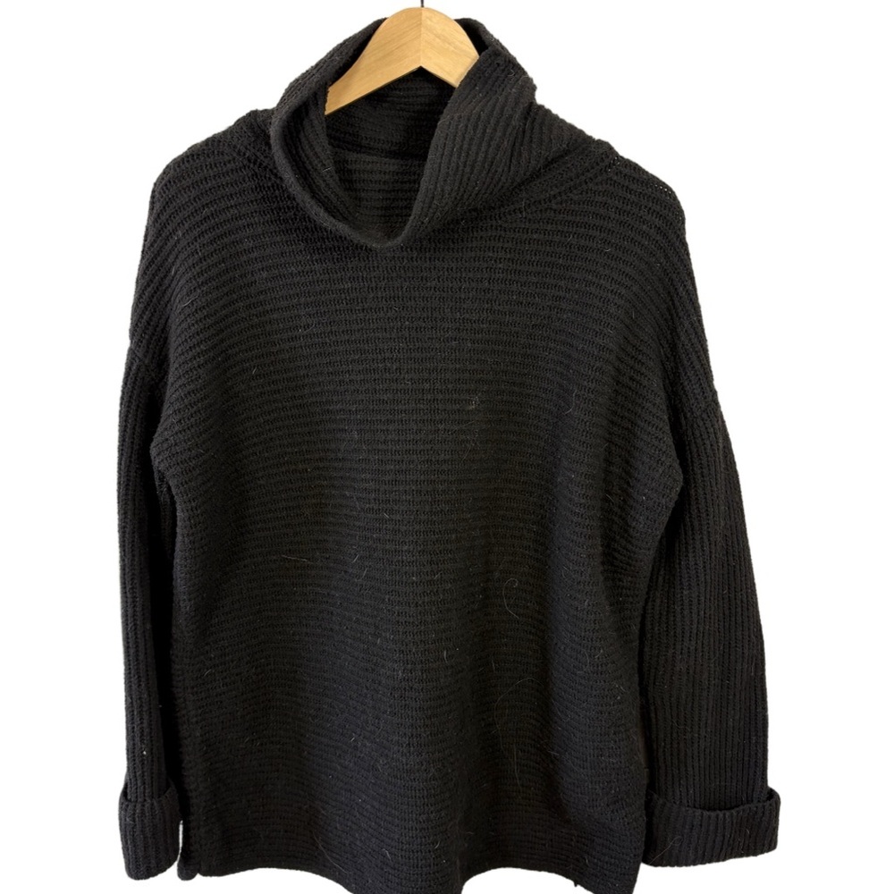 Pilcro Anthropologie Black Waffle Knit Cowl Neck Sweater M